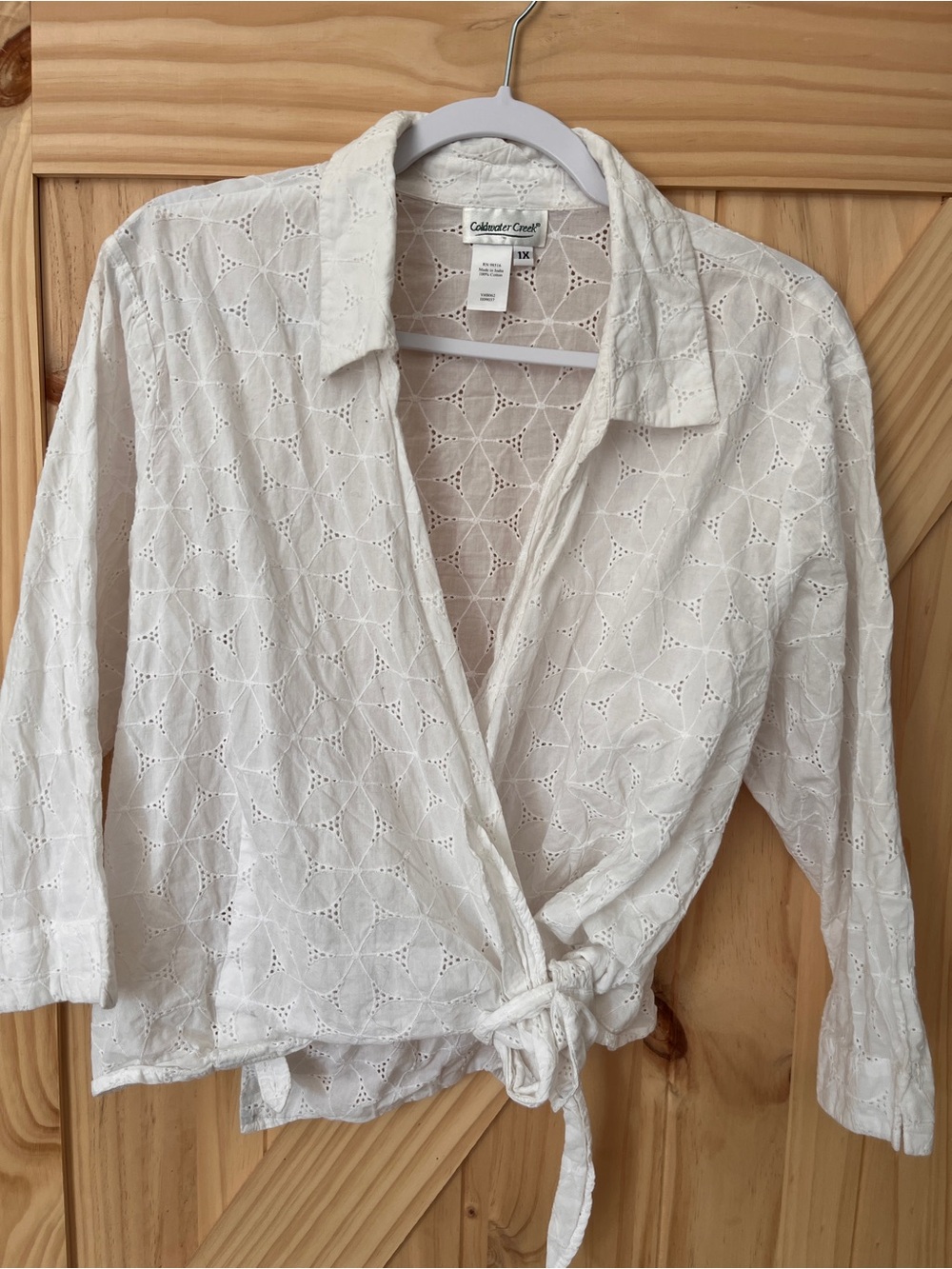Coldwater Creek White Eyelet Wrap Top 1X | 100% Cotton | Boho Cottagecore